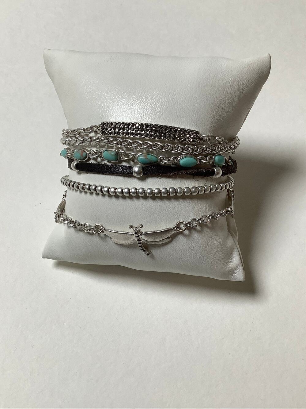 Lucky Brand Silver-Tone Multi Layer Turquoise Bead Leather Cord Bracelet F18-19